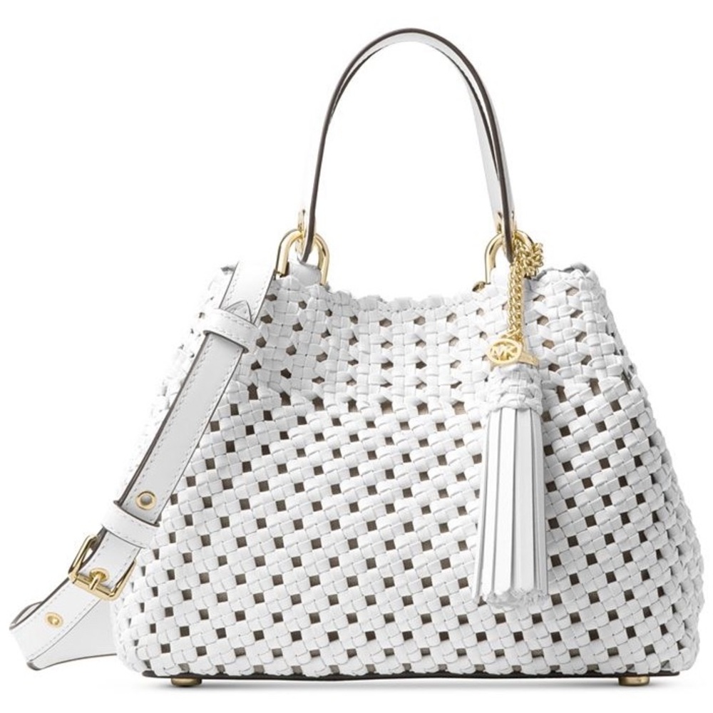 NWT MICHAEL Michael Kors Brooklyn White Leather Woven Handbag